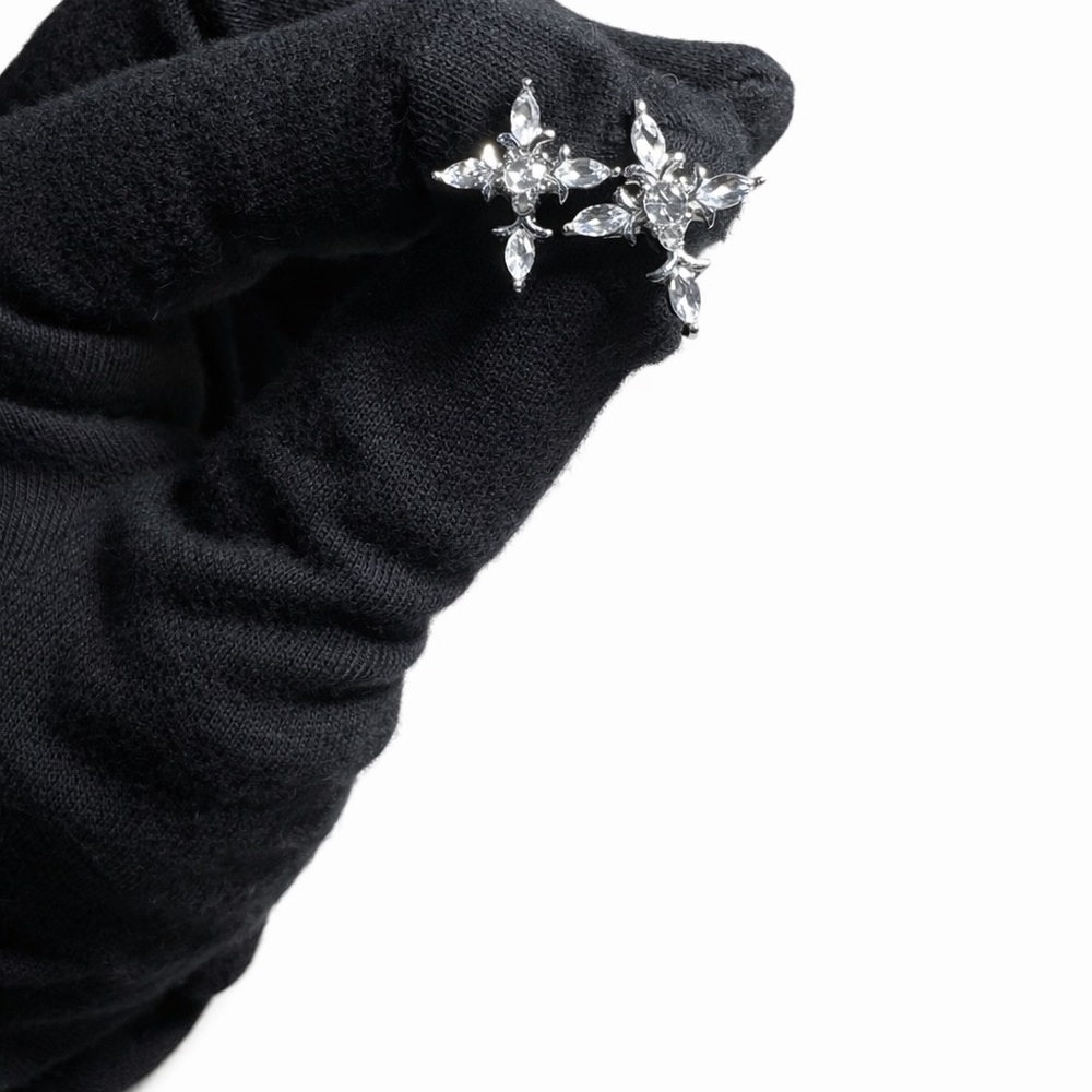 Swarovski Clear Crystal Flower Stud Earrings - Silver